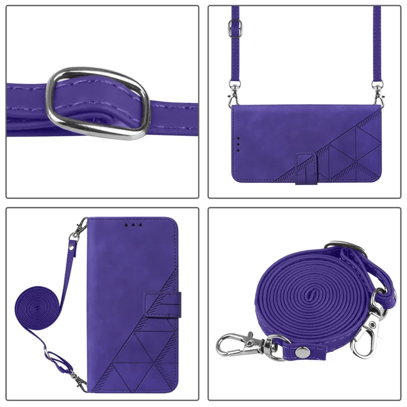 YB Imprinting Series-2 per Motorola Moto E14 4G / G04 4G / G04s 4G / G24 4G Custodia Crossbody Cordino PU Leather Cover - Viola
