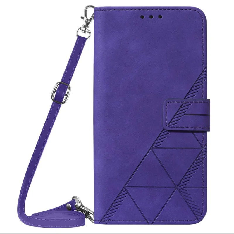 YB Imprinting Series-2 per Motorola Moto E14 4G / G04 4G / G04s 4G / G24 4G Custodia Crossbody Cordino PU Leather Cover - Viola