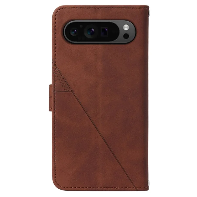 For Google Pixel 9 Pro XL Leather Case with Shoulder Strap Wallet Stand Phone Cover - Brown