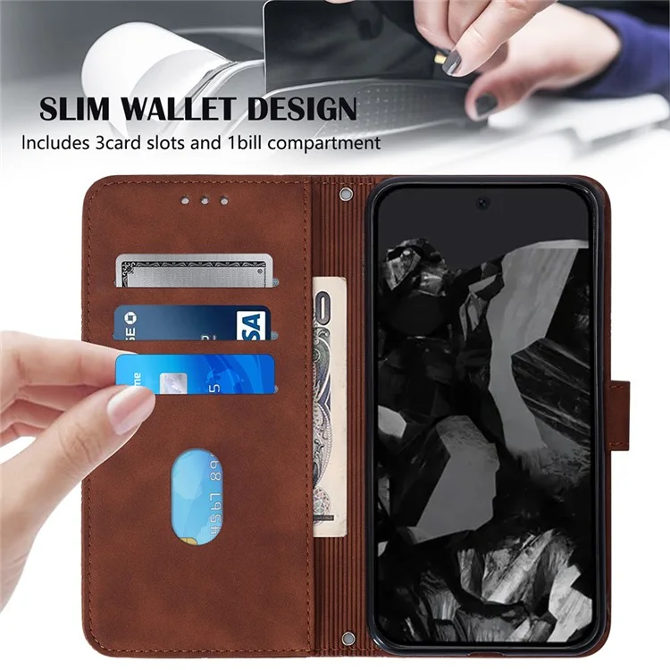 For Google Pixel 9 Pro XL Leather Case with Shoulder Strap Wallet Stand Phone Cover - Brown