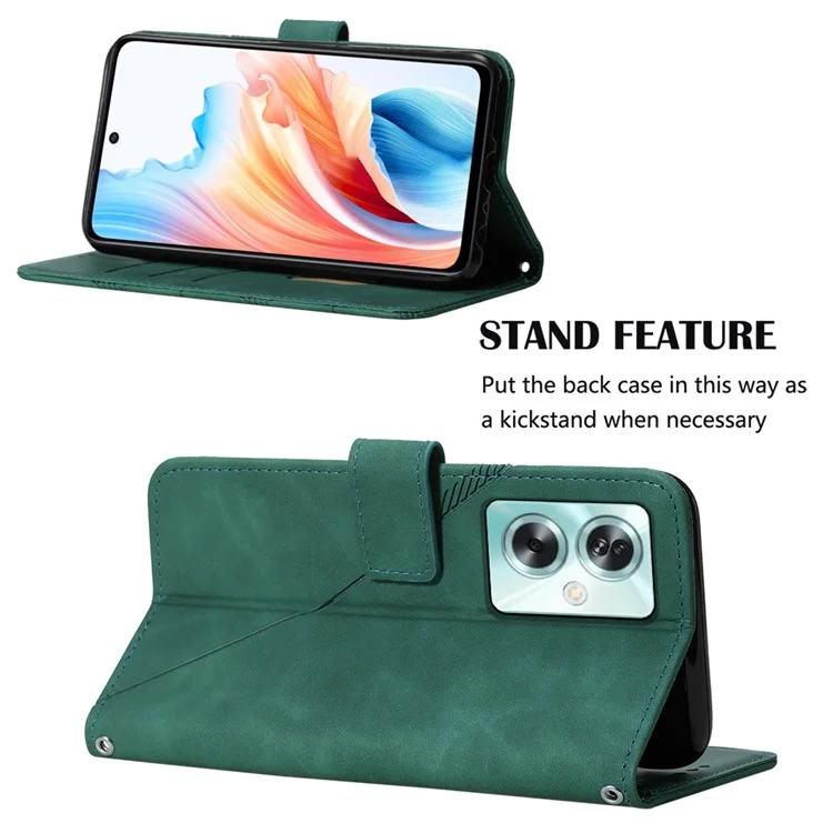 For Oppo A79 5G / A2 5G Leather Case with Shoulder Strap Wallet Stand Phone Cover - Blackish Green