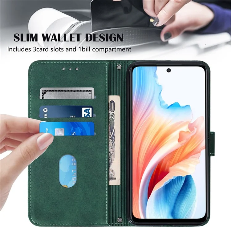 For Oppo A79 5G / A2 5G Leather Case with Shoulder Strap Wallet Stand Phone Cover - Blackish Green