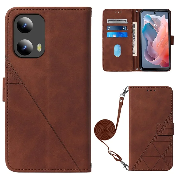 YB Impresión de la Serie-2 Para Motorola Moto G Play 5G (2024) / Moto G 5G (2024) Case de Cuero Cubierta de Teléfono Con Correa Para el Hombro - Marrón