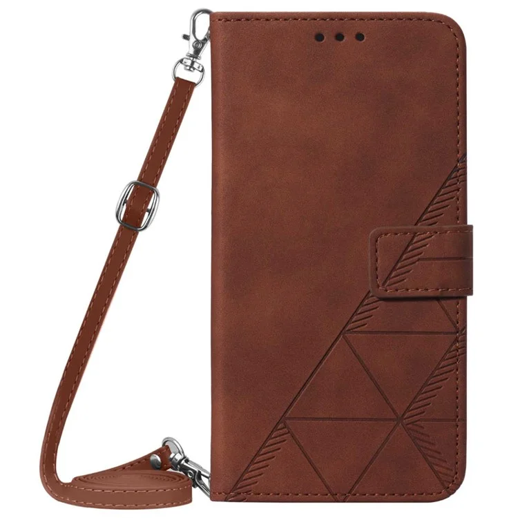 YB Impresión de la Serie-2 Para Motorola Moto G Play 5G (2024) / Moto G 5G (2024) Case de Cuero Cubierta de Teléfono Con Correa Para el Hombro - Marrón