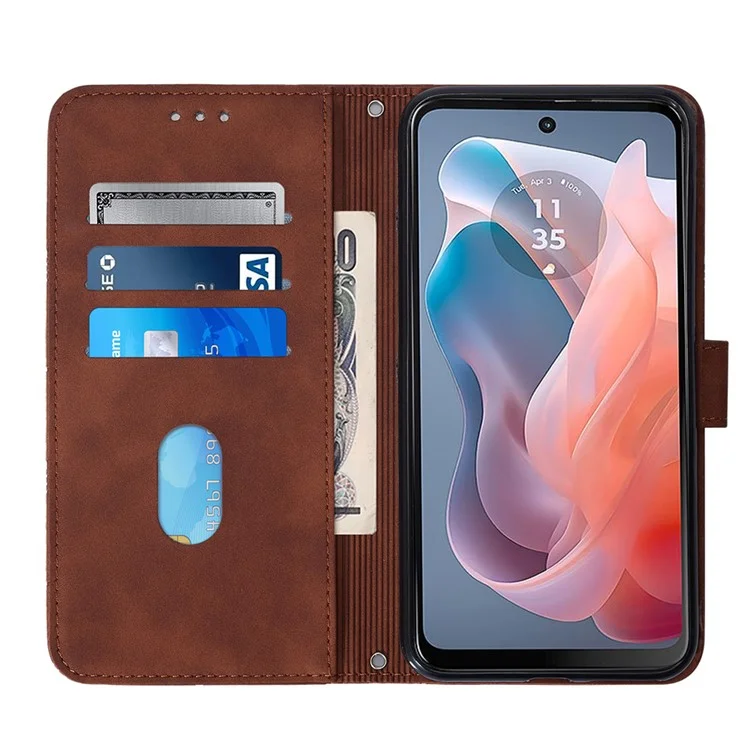 YB Impresión de la Serie-2 Para Motorola Moto G Play 5G (2024) / Moto G 5G (2024) Case de Cuero Cubierta de Teléfono Con Correa Para el Hombro - Marrón