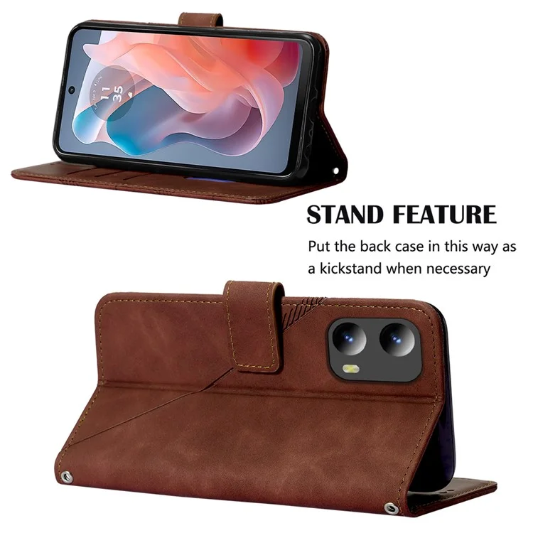 YB Impresión de la Serie-2 Para Motorola Moto G Play 5G (2024) / Moto G 5G (2024) Case de Cuero Cubierta de Teléfono Con Correa Para el Hombro - Marrón