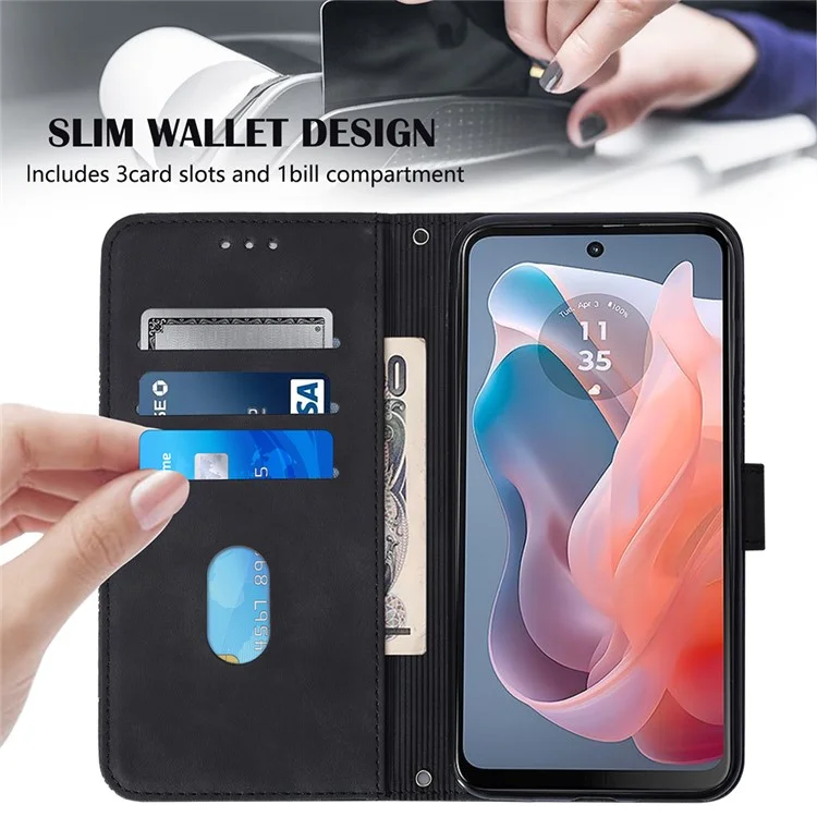 YB Impresión de la Serie-2 Para Motorola Moto G Play 5G (2024) / Moto G 5G (2024) Case de Cuero Cubierta de Teléfono Con Correa Para el Hombro - Marrón
