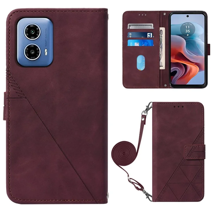 YB Imprinting Series-2 per Motorola Moto G45 5G / G34 5G Custodia Portafoglio Pelle Stampata con Tracolla - Vino Rosso