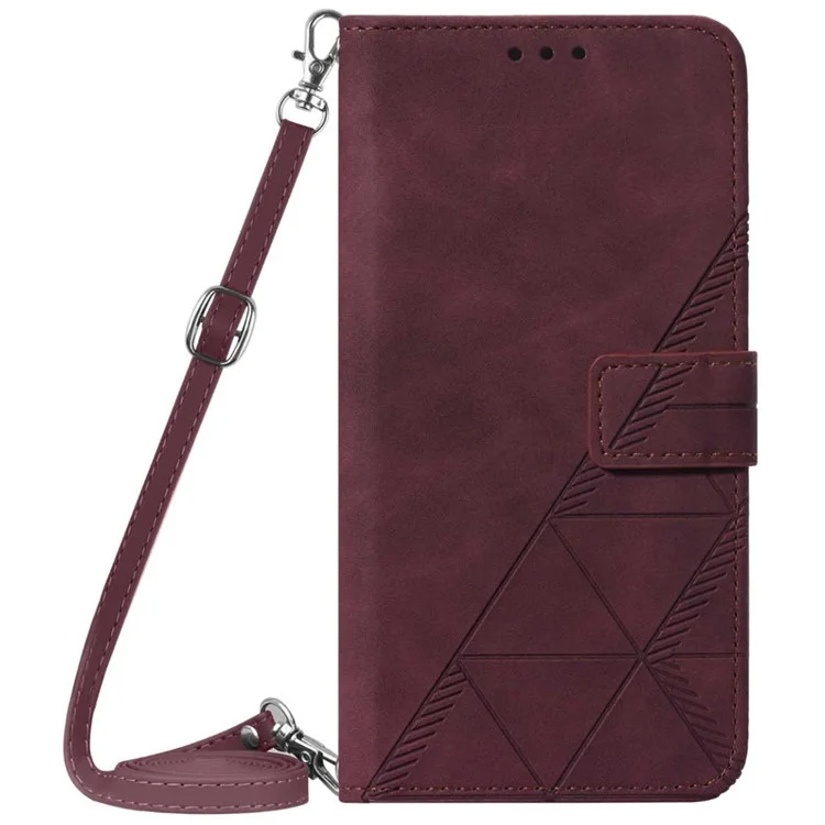 YB Imprinting Series-2 per Motorola Moto G45 5G / G34 5G Custodia Portafoglio Pelle Stampata con Tracolla - Vino Rosso