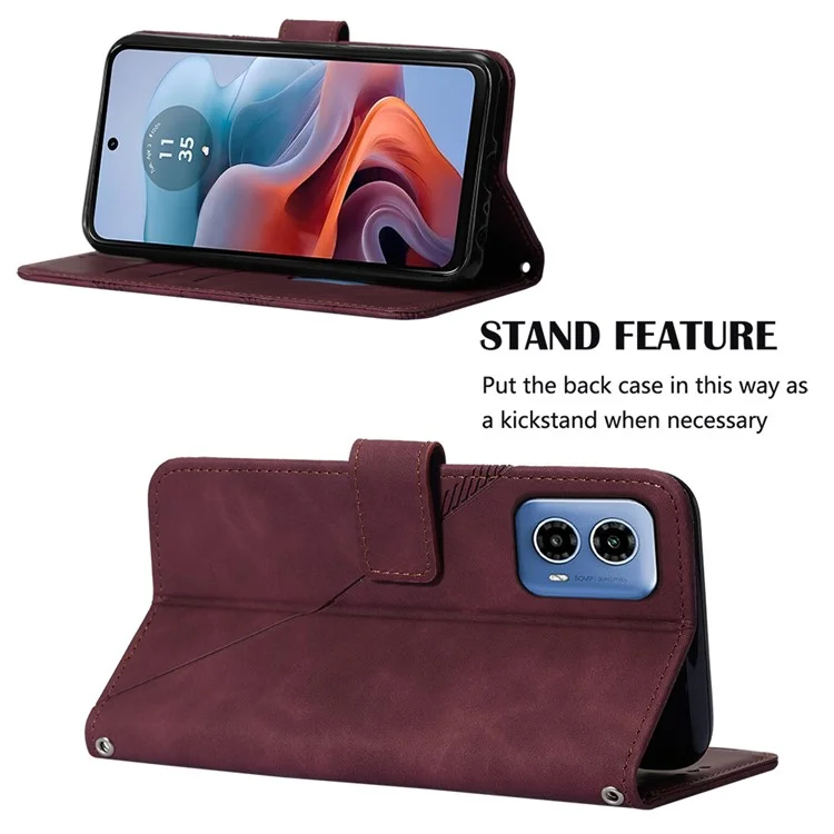 YB Imprinting Series-2 per Motorola Moto G45 5G / G34 5G Custodia Portafoglio Pelle Stampata con Tracolla - Vino Rosso