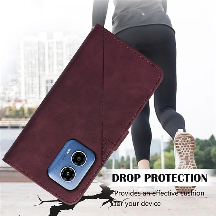YB Imprinting Series-2 per Motorola Moto G45 5G / G34 5G Custodia Portafoglio Pelle Stampata con Tracolla - Vino Rosso