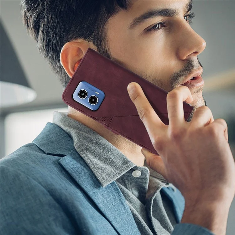 YB Imprinting Series-2 per Motorola Moto G45 5G / G34 5G Custodia Portafoglio Pelle Stampata con Tracolla - Vino Rosso