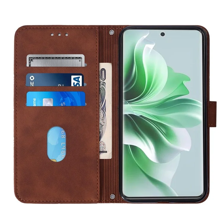 For Oppo Reno11 5G (Global) Leather Case with Shoulder Strap Wallet Stand Phone Cover - Brown