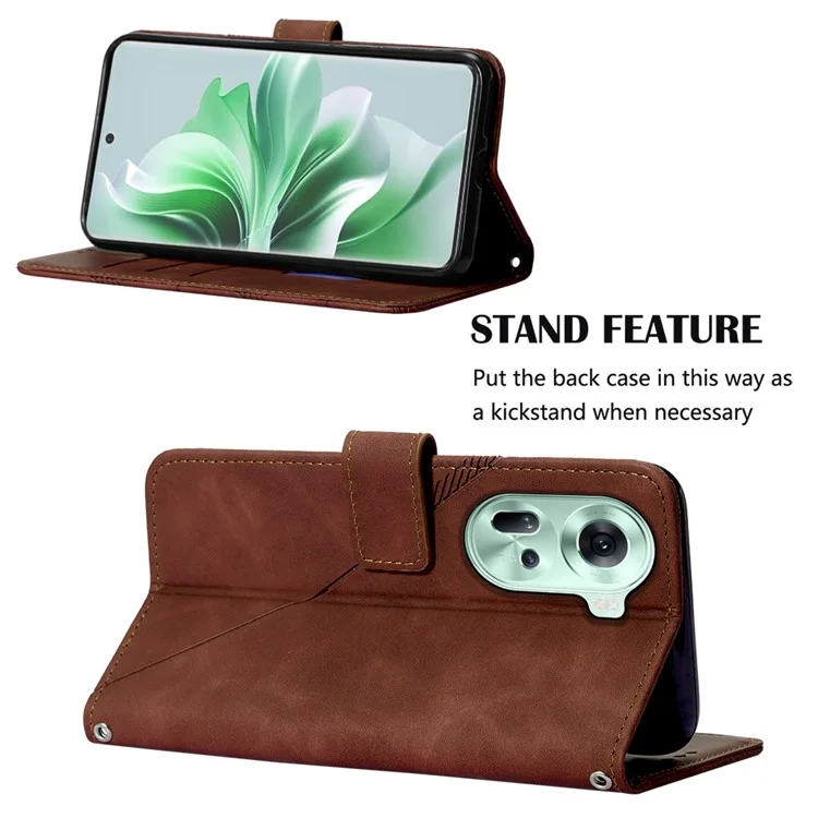 For Oppo Reno11 5G (Global) Leather Case with Shoulder Strap Wallet Stand Phone Cover - Brown