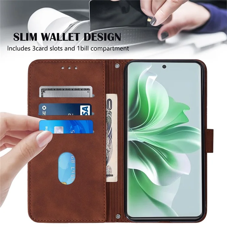 For Oppo Reno11 5G (Global) Leather Case with Shoulder Strap Wallet Stand Phone Cover - Brown