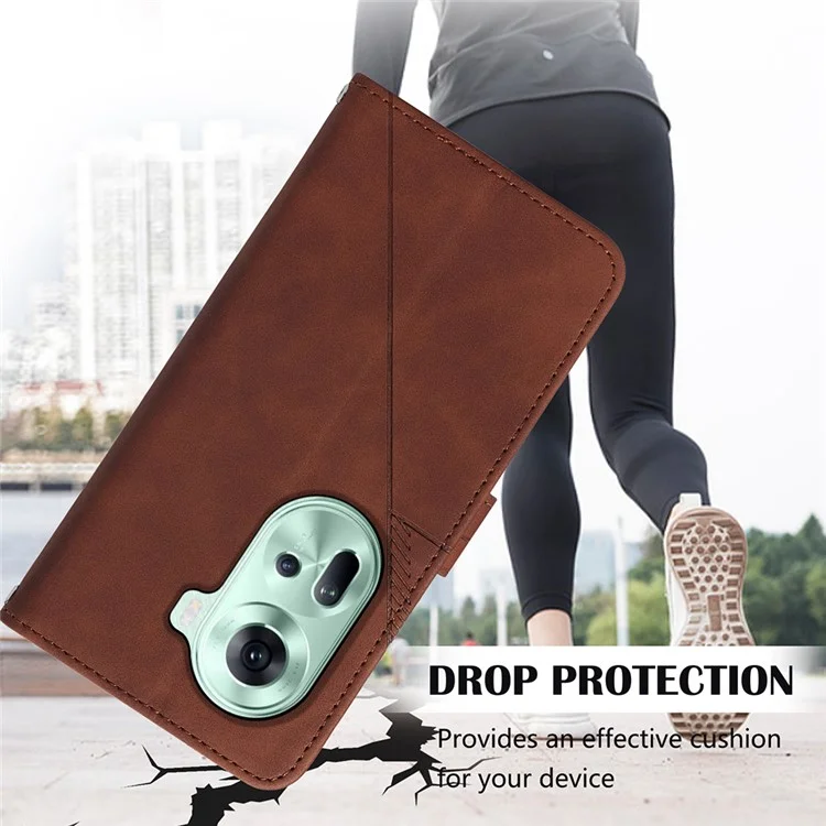 For Oppo Reno11 5G (Global) Leather Case with Shoulder Strap Wallet Stand Phone Cover - Brown