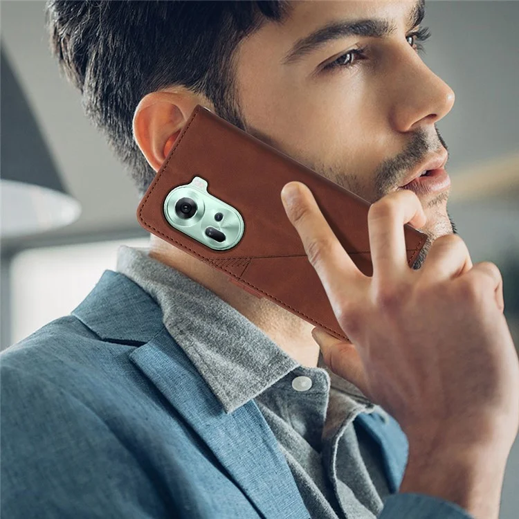 For Oppo Reno11 5G (Global) Leather Case with Shoulder Strap Wallet Stand Phone Cover - Brown