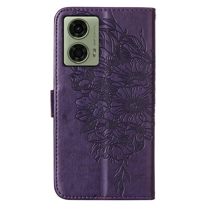 YB Imprinting Series-4 Para Motorola Moto E14 4G / G04 4G / G04s 4G / G24 4G Capa Flip Stand Floral Borboleta Capa de Telefone - Roxo Escuro