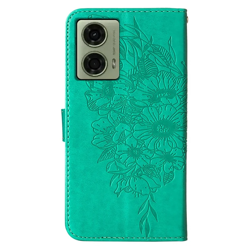 For Motorola Moto E14 4G / G04 4G / G04s 4G / G24 4G Wallet Case with Wrist Strap Butterfly Imprint Leather Phone Cover - Green