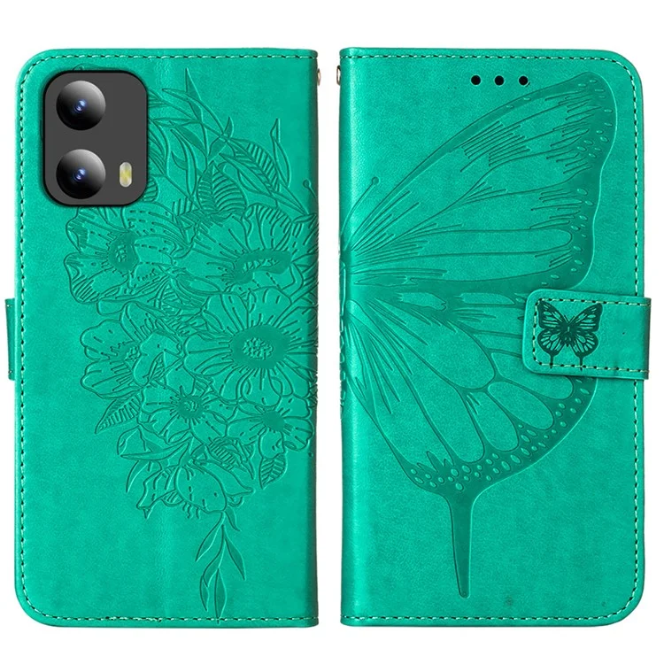 YB Bedruckungsserie-4 für Motorola Moto G Play 5G (2024) / Moto G 5G (2024) Handyhülle mit Blumen-Schmetterlings-Muster - Grün