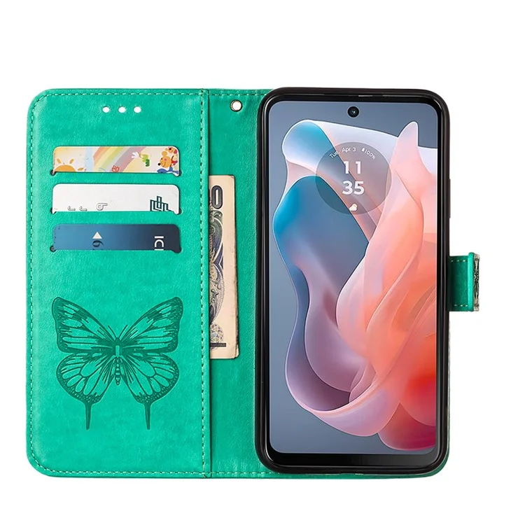 YB Bedruckungsserie-4 für Motorola Moto G Play 5G (2024) / Moto G 5G (2024) Handyhülle mit Blumen-Schmetterlings-Muster - Grün