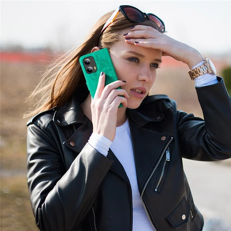 YB Bedruckungsserie-4 für Motorola Moto G Play 5G (2024) / Moto G 5G (2024) Handyhülle mit Blumen-Schmetterlings-Muster - Grün