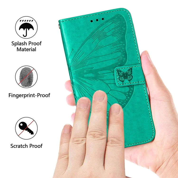 YB Bedruckungsserie-4 für Motorola Moto G Play 5G (2024) / Moto G 5G (2024) Handyhülle mit Blumen-Schmetterlings-Muster - Grün