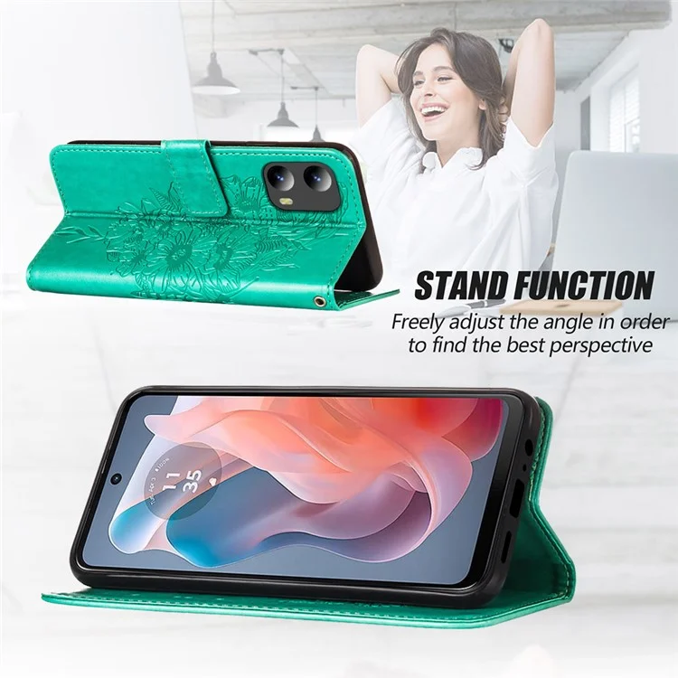 YB Bedruckungsserie-4 für Motorola Moto G Play 5G (2024) / Moto G 5G (2024) Handyhülle mit Blumen-Schmetterlings-Muster - Grün
