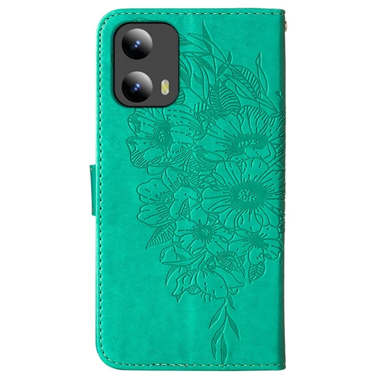 YB Bedruckungsserie-4 für Motorola Moto G Play 5G (2024) / Moto G 5G (2024) Handyhülle mit Blumen-Schmetterlings-Muster - Grün