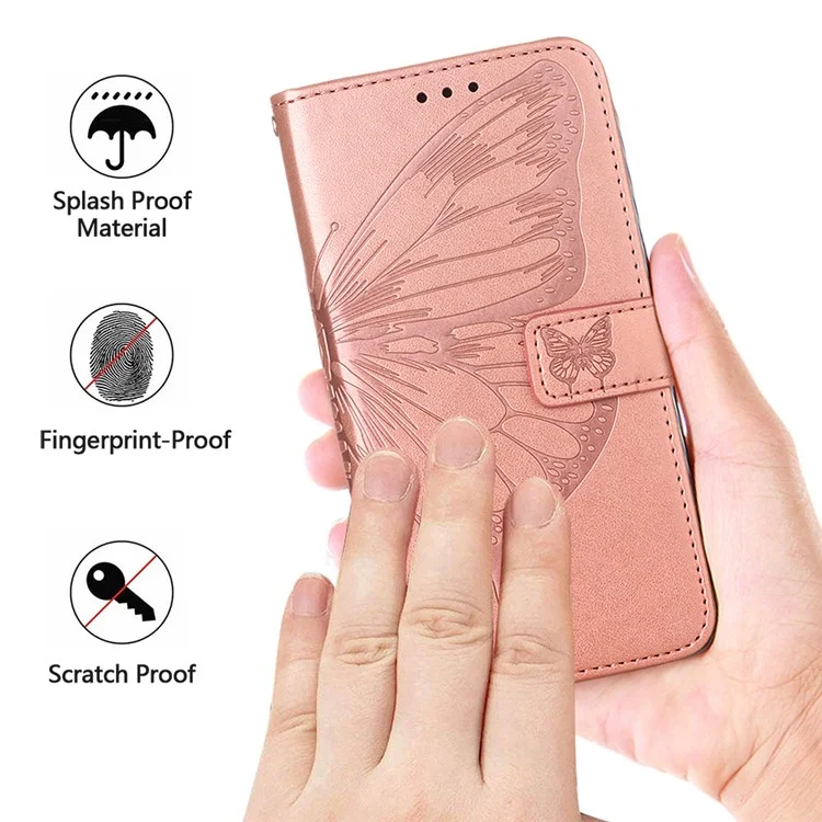YB Imprinting Series-4 Für Motorola Moto G45 5G / G34 5G Ledercase Flip Stand Floral Butterfly Handyhülle - Roségold