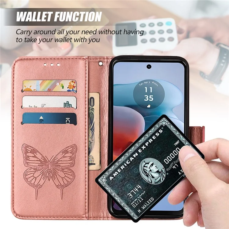 YB Imprinting Series-4 Für Motorola Moto G45 5G / G34 5G Ledercase Flip Stand Floral Butterfly Handyhülle - Roségold