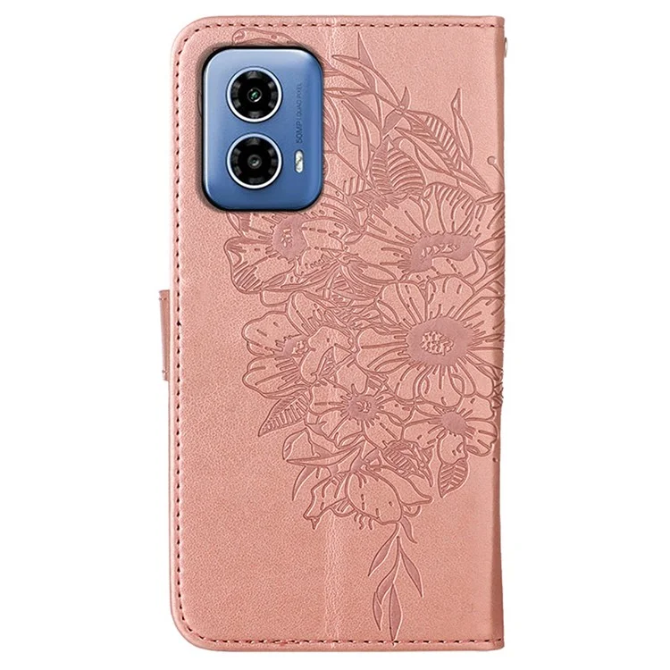 YB Imprinting Series-4 Für Motorola Moto G45 5G / G34 5G Ledercase Flip Stand Floral Butterfly Handyhülle - Roségold
