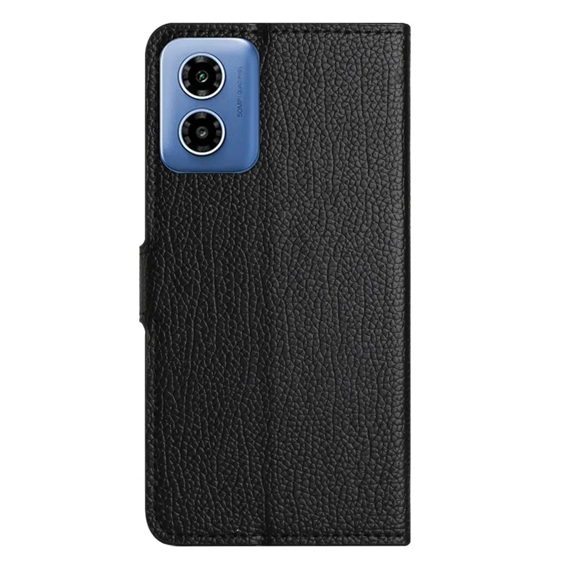 For Motorola Moto E14 4G / G04 4G / G04s 4G / G24 4G Case Litchi Texture Phone Cover PU Leather Stand Wallet - Black