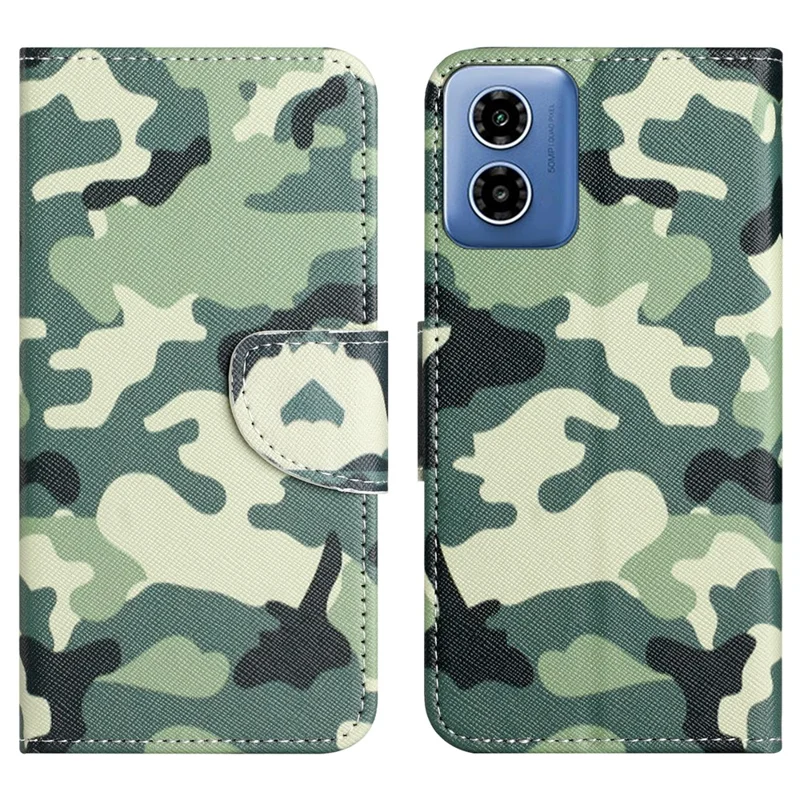 Per Motorola Moto E14 4G / G04 4G / G04s 4G / G24 4G Custodia per telefono con stampa a motivo Texture a croce in pelle PU con supporto a portafoglio - Mimetico