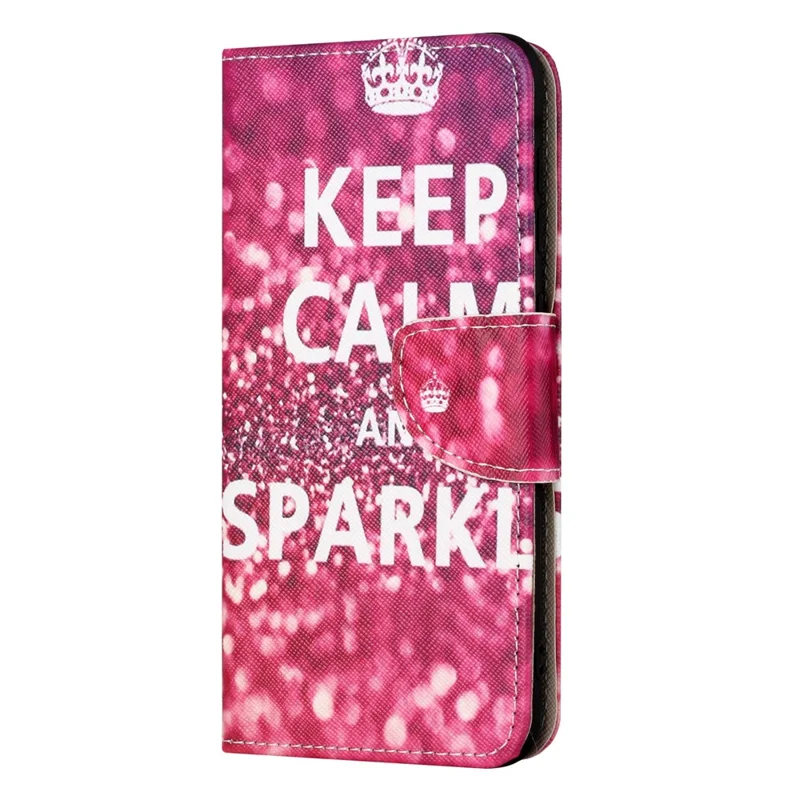 For Motorola Moto E14 4G / G04 4G / G04s 4G / G24 4G Pattern Printing Phone Cover Cross Texture PU Leather Wallet Stand Case - Keep Calm and Sparkle