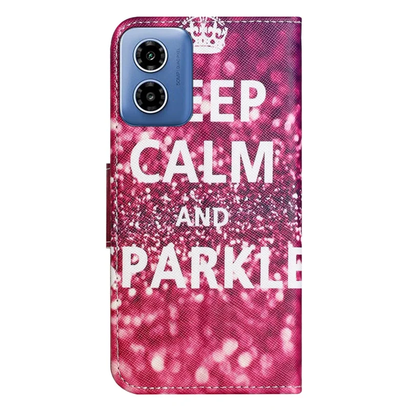 For Motorola Moto E14 4G / G04 4G / G04s 4G / G24 4G Pattern Printing Phone Cover Cross Texture PU Leather Wallet Stand Case - Keep Calm and Sparkle