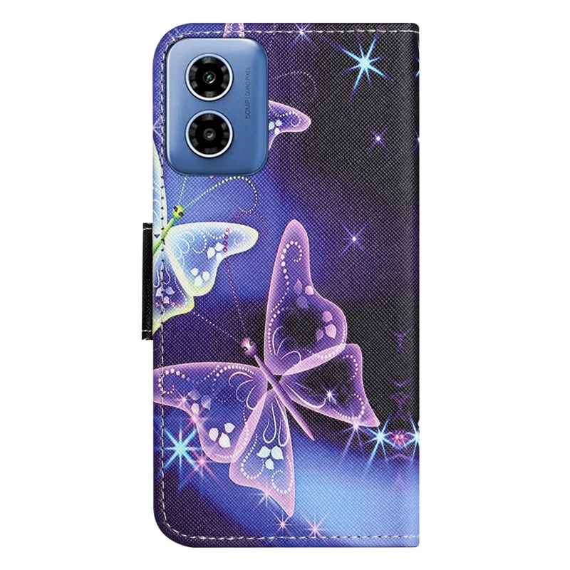 Für Motorola Moto E14 4G / G04 4G / G04s 4G / G24 4G Musterdruckhandyhülle Kreuzstruktur PU-Leder Brieftasche Ständer Fall - Glitzernde Schmetterlinge