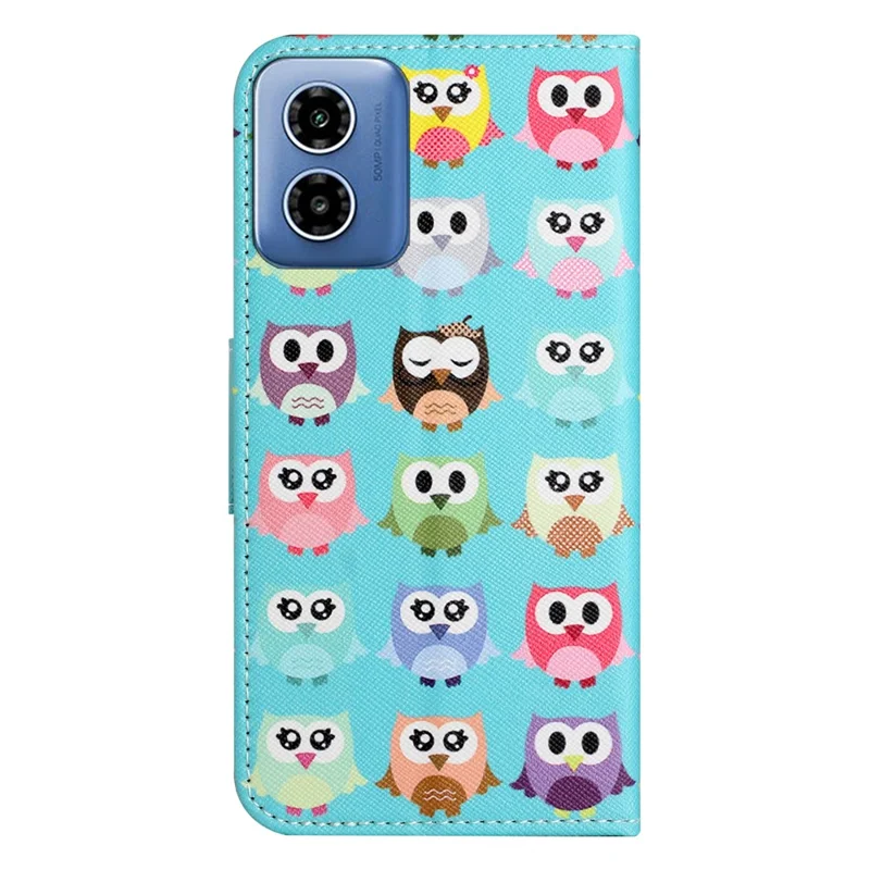 For Motorola Moto E14 4G / G04 4G / G04s 4G / G24 4G Pattern Printing Phone Cover Cross Texture PU Leather Wallet Stand Case - Owls