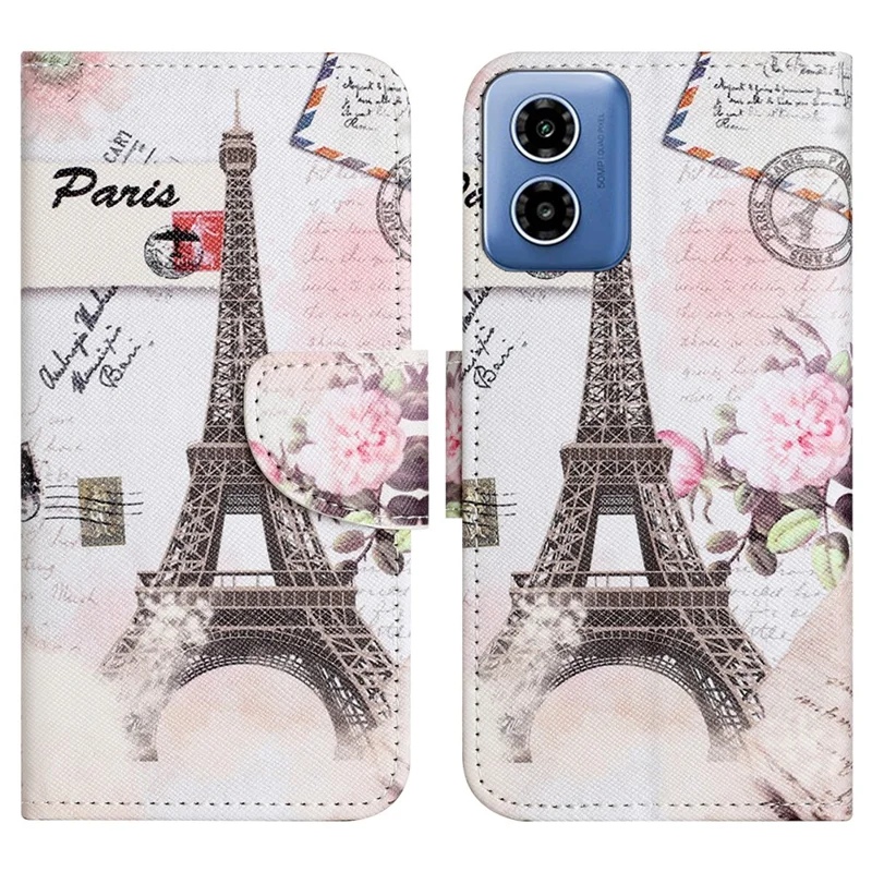 Para Motorola Moto E14 4G / G04 4G / G04s 4G / G24 4G Capa de Telefone com Estampa Padrão - Textura em Cruz PU Couro Carteira Stand Case - Torre