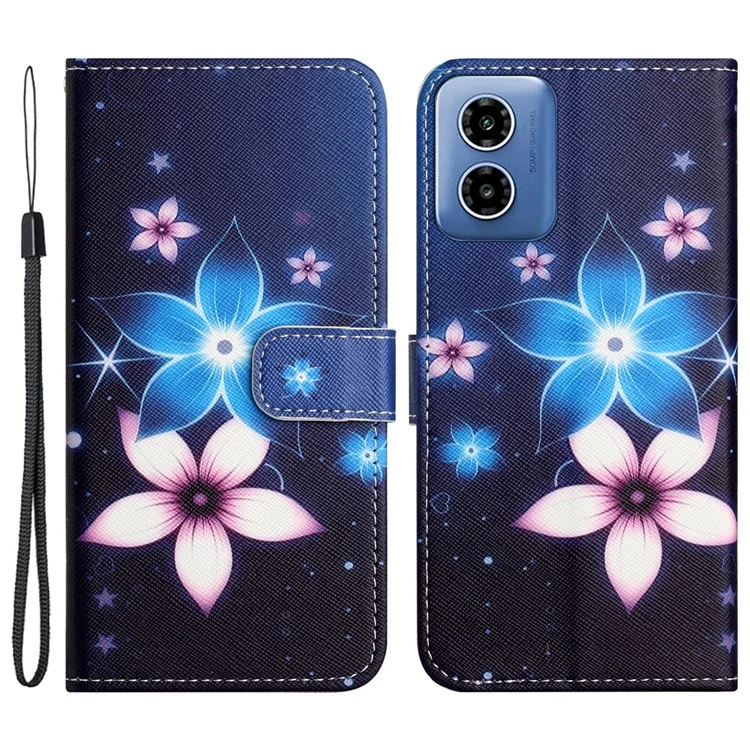 For Motorola Moto E14 4G / G04 4G / G04s 4G / G24 4G Cell Phone Cover Case Leather 3D Pattern Magnetic Flip Phone Shell - Blue Flower
