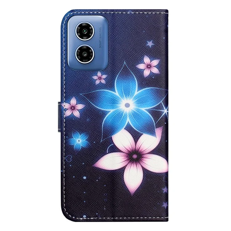 For Motorola Moto E14 4G / G04 4G / G04s 4G / G24 4G Cell Phone Cover Case Leather 3D Pattern Magnetic Flip Phone Shell - Blue Flower