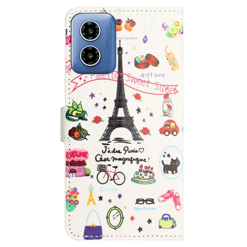 For Motorola Moto E14 4G / G04 4G / G04s 4G / G24 4G Cell Phone Cover Pattern Printing Folio PU Leather Phone Case - Iron Tower