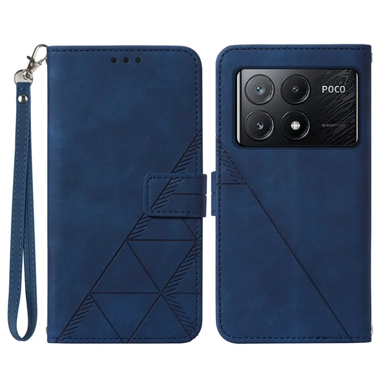 For Xiaomi Poco X6 Pro 5G / Redmi K70E 5G Leather Case with Hand Strap Wallet Stand Phone Cover - Sapphire