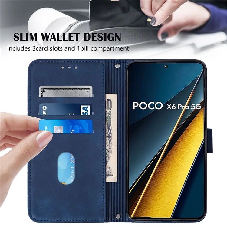 For Xiaomi Poco X6 Pro 5G / Redmi K70E 5G Leather Case with Hand Strap Wallet Stand Phone Cover - Sapphire
