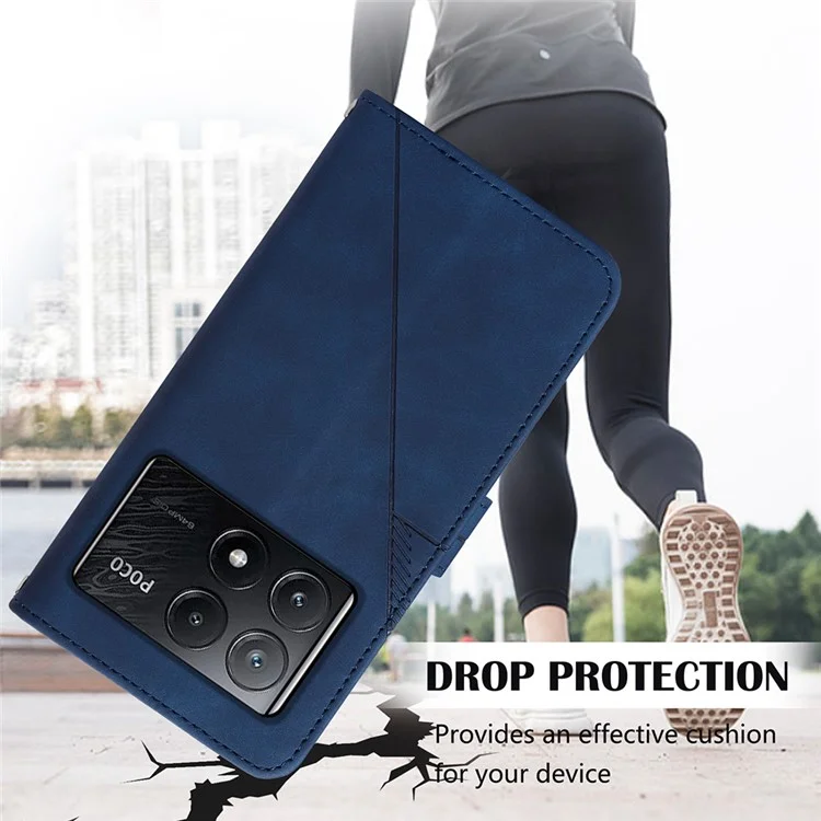 For Xiaomi Poco X6 Pro 5G / Redmi K70E 5G Leather Case with Hand Strap Wallet Stand Phone Cover - Sapphire