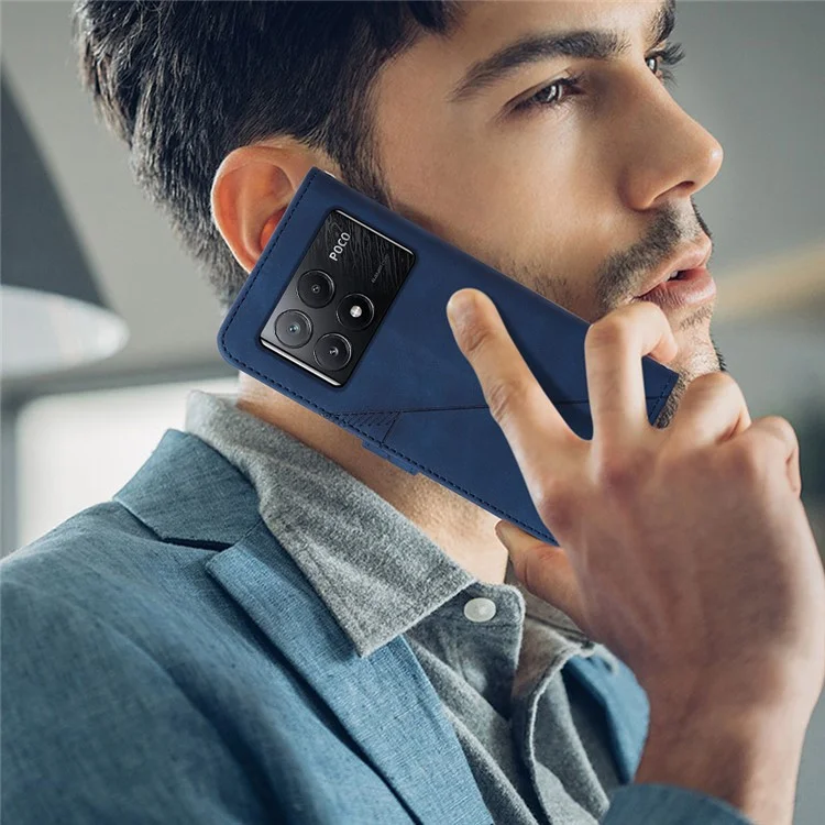 For Xiaomi Poco X6 Pro 5G / Redmi K70E 5G Leather Case with Hand Strap Wallet Stand Phone Cover - Sapphire