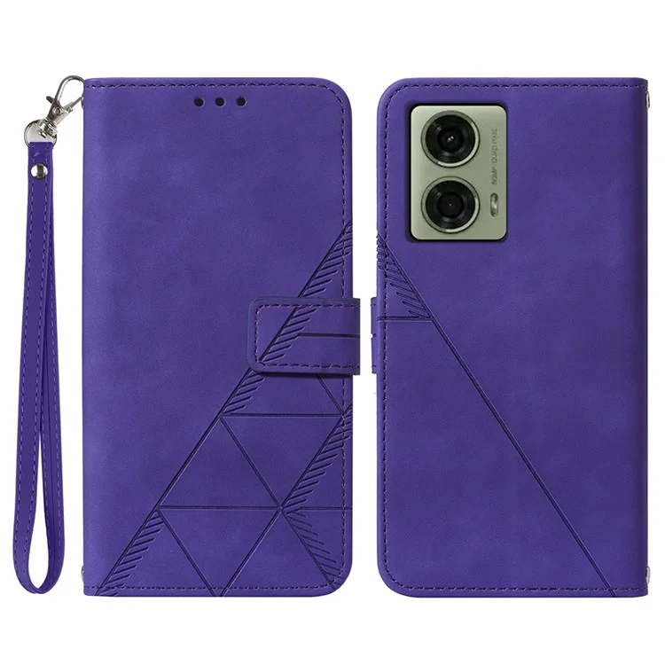 Série d'impression YB-1 pour le boîtier Motorola Moto E14 4G / G04 4G / G04s 4G / G24 4G avec fentes pour cartes, étui à rabat en cuir avec sangle - Violet