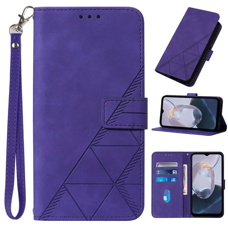 Série d'impression YB-1 pour le boîtier Motorola Moto E14 4G / G04 4G / G04s 4G / G24 4G avec fentes pour cartes, étui à rabat en cuir avec sangle - Violet