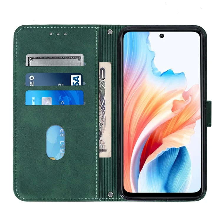 Série d'impression YB-1 pour Oppo A79 5G / Étui de protection A2 5G Sac à main en cuir Portefeuille Housse de téléphone - Vert noirâtre