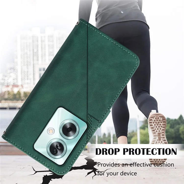 Série d'impression YB-1 pour Oppo A79 5G / Étui de protection A2 5G Sac à main en cuir Portefeuille Housse de téléphone - Vert noirâtre